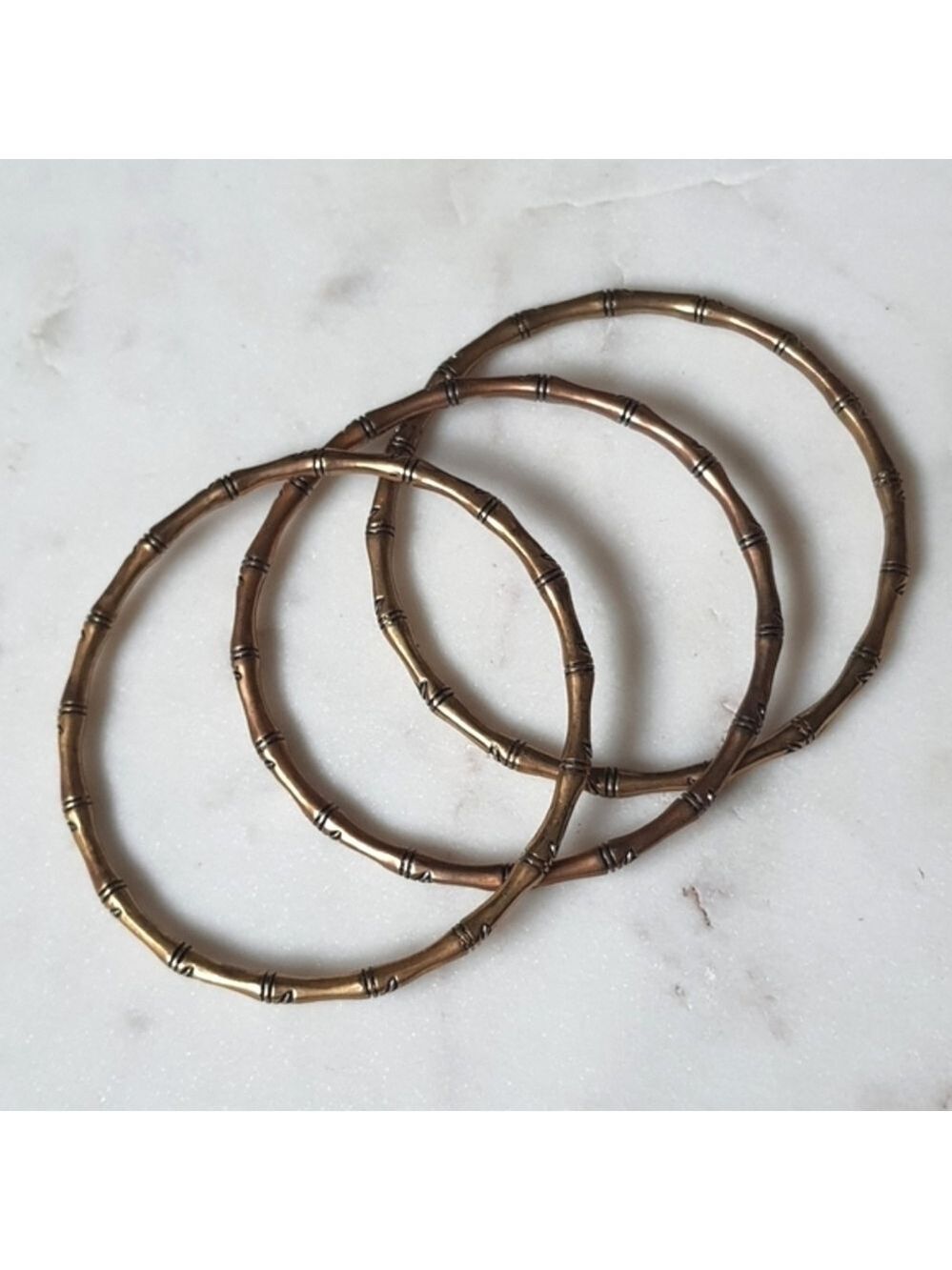 3pc Metal Bamboo Bangle Bracelets Golden Brown